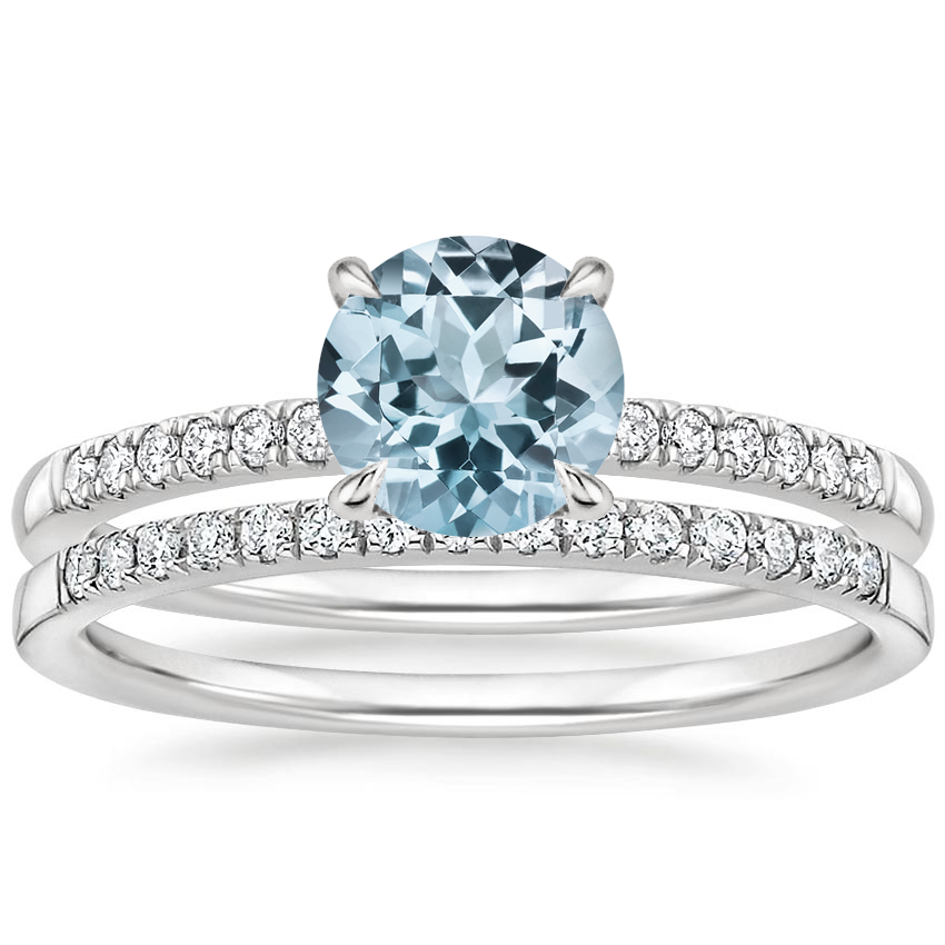 18KW Aquamarine Petite Viviana Diamond Bridal Set (1/4 ct. tw.), top view