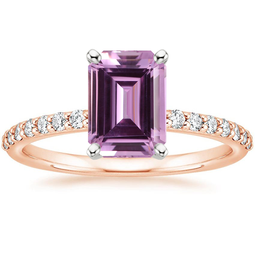 14K Rose Gold Petite Shared Prong Half Coverage Diamond Ring, large top view