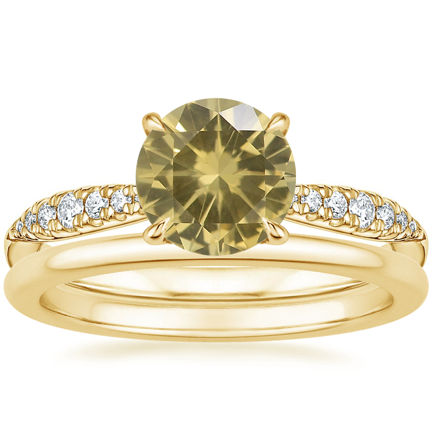 18K Yellow Gold Emmeline Diamond Ring with Petite Comfort Fit Wedding Ring