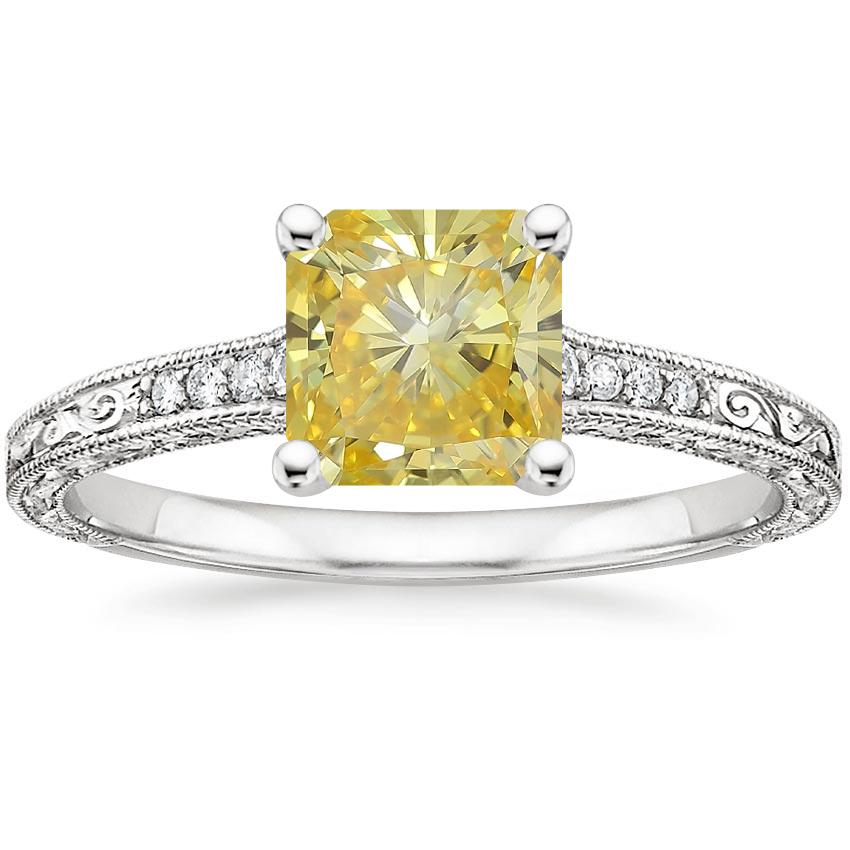 18K White Gold Hudson Engraved Diamond Ring, large top view
