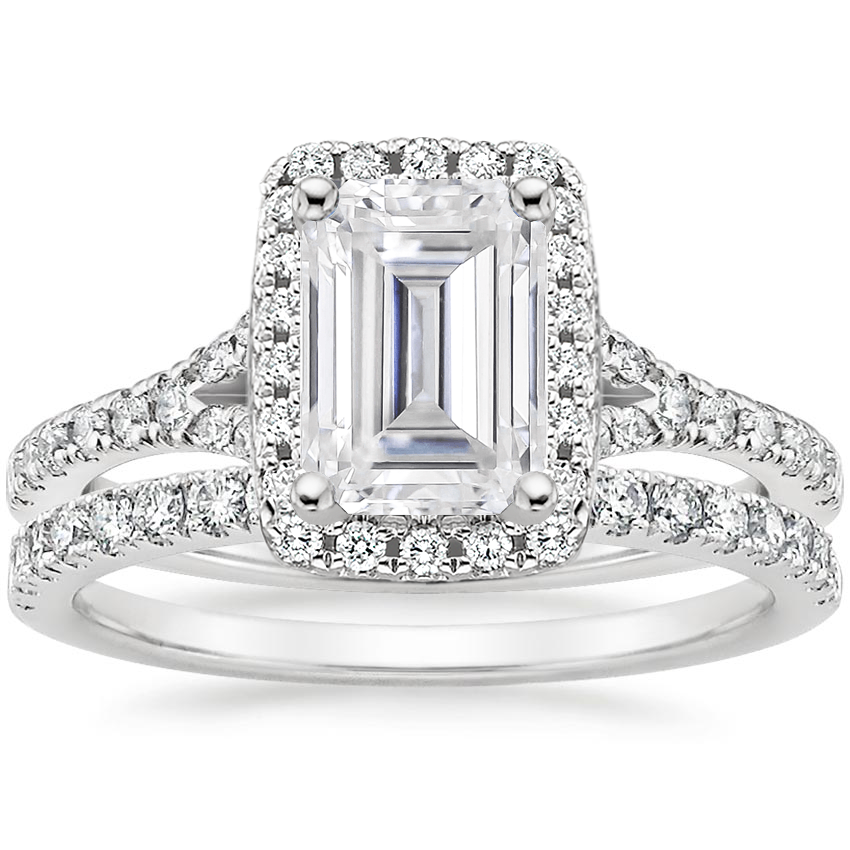 18KW Moissanite Joy Diamond Ring (1/3 ct. tw.) with Bliss Diamond Ring (1/5 ct. tw.), top view