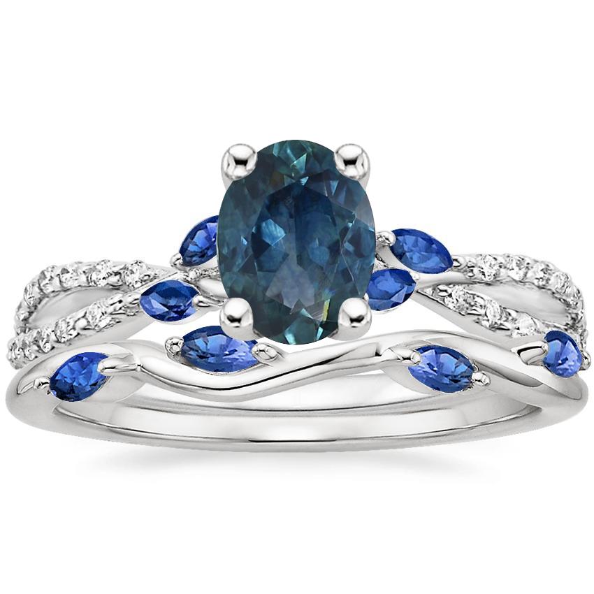 Platinum Luxe Willow Sapphire and Diamond Ring (1/8 ct. tw.) with Winding Willow Sapphire Ring