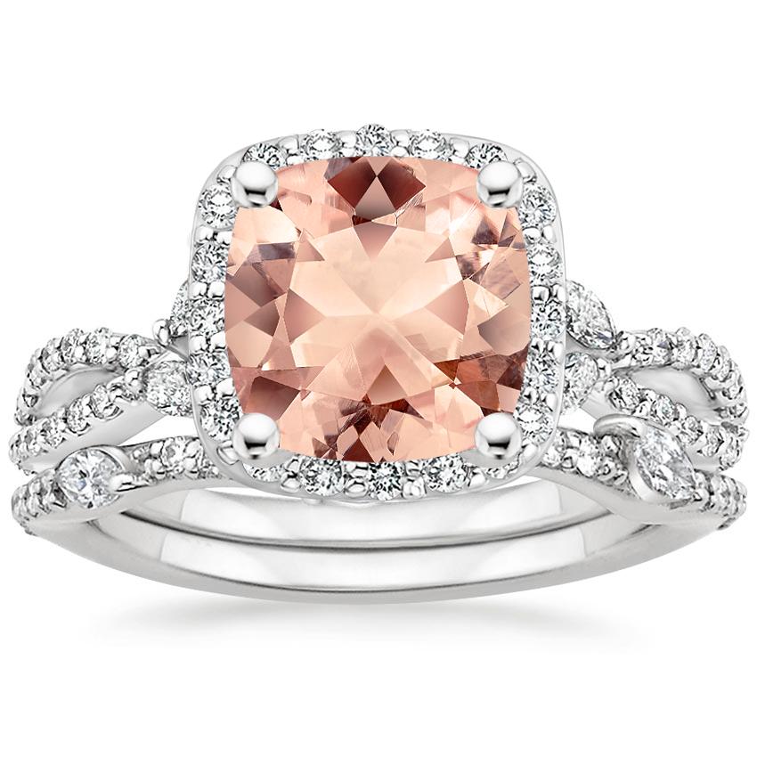 18KW Morganite Luxe Willow Halo Diamond Bridal Set (5/8 ct. tw.), top view
