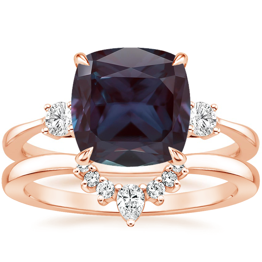 14K Rose Gold Selene Diamond Ring with Lunette Diamond Ring