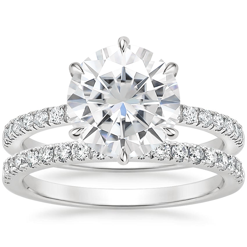 18KW Moissanite Bliss Diamond Ring (1/6 ct. tw.) with Bliss Diamond Ring (1/5 ct. tw.), top view