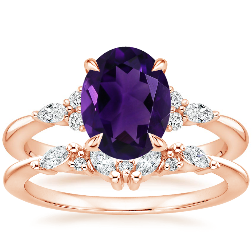 14K Rose Gold Nadia Diamond Ring with Yvette Diamond Ring