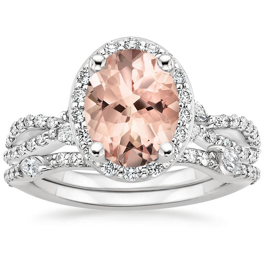 18KW Morganite Luxe Willow Halo Diamond Bridal Set (5/8 ct. tw.), top view
