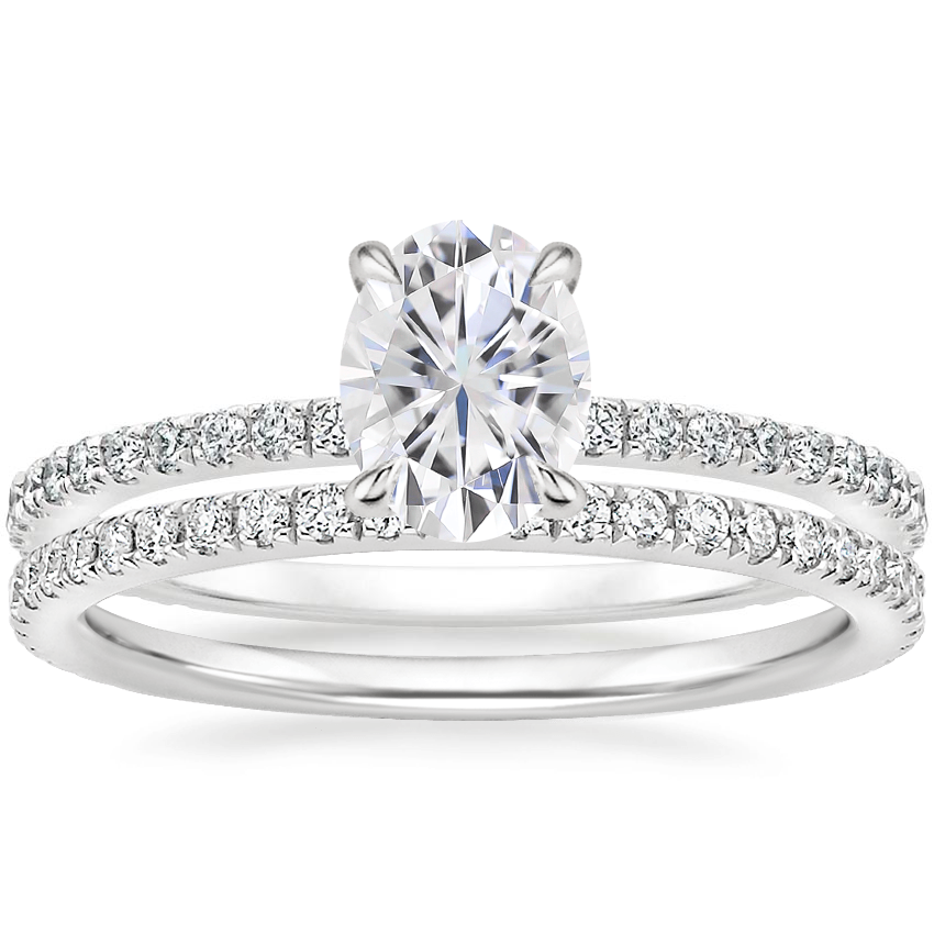 18KW Moissanite Demi Diamond Ring with Luxe Ballad Diamond Ring, top view