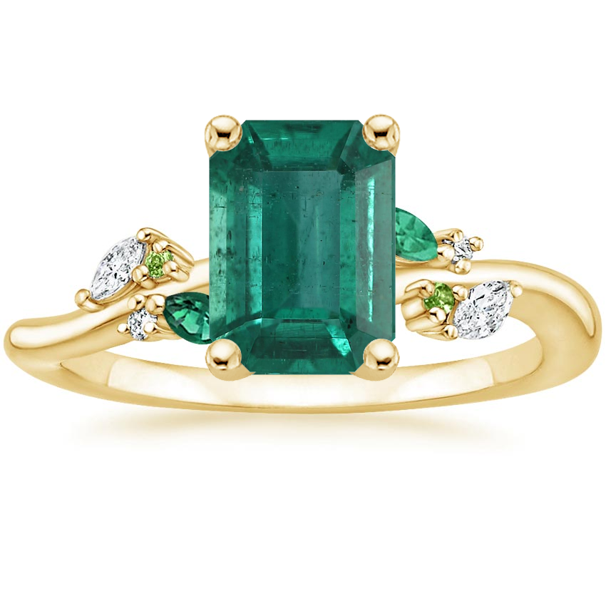 18K Yellow Gold Arden Diamond Ring with Lab Emerald Accents, large top view