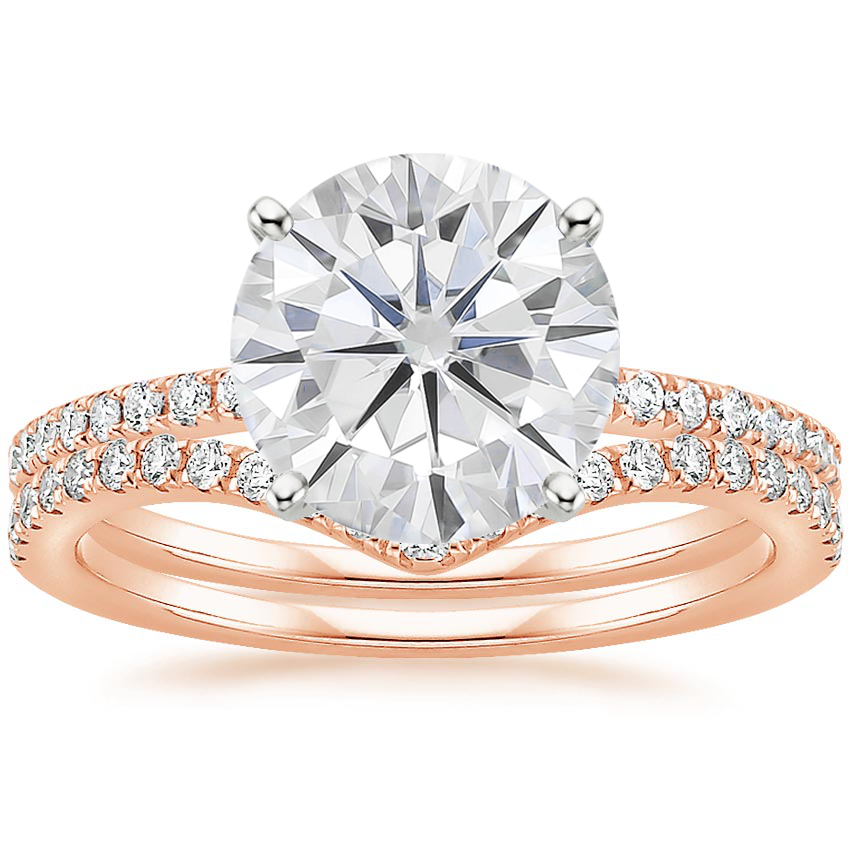 14KR Moissanite Ballad Diamond Ring (1/8 ct. tw.) with Flair Diamond Ring (1/6 ct. tw.), top view