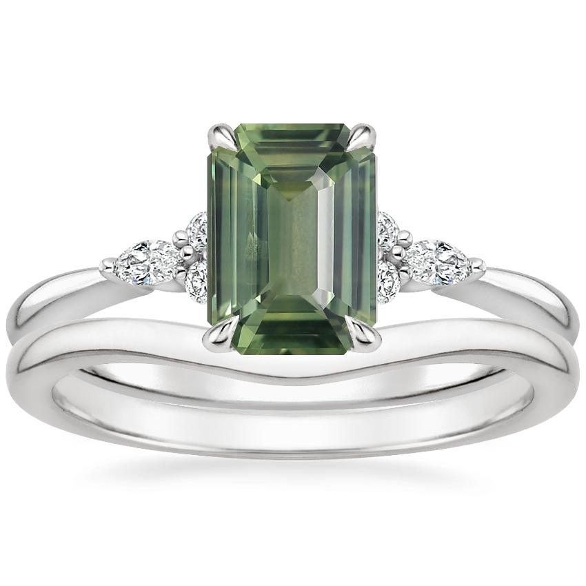 18K White Gold Nadia Diamond Ring with Petite Curved Wedding Ring