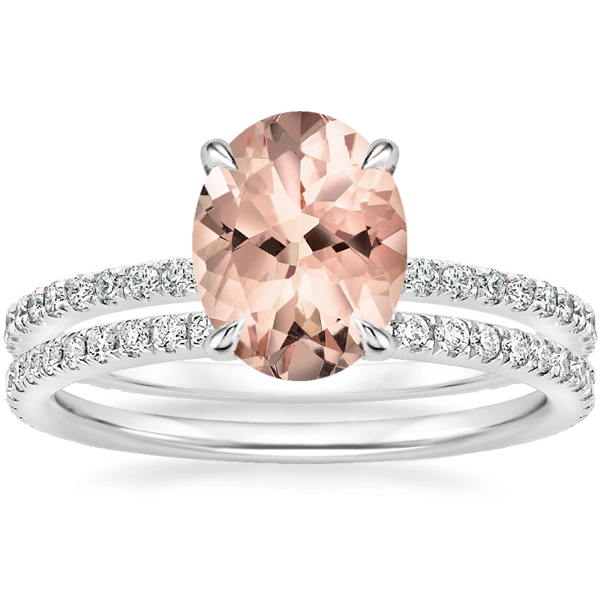 18KW Morganite Demi Diamond Ring with Luxe Ballad Diamond Ring, top view