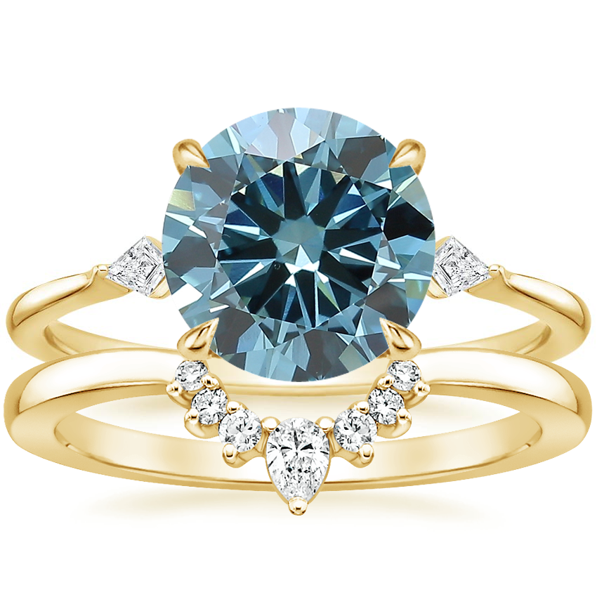 18K Yellow Gold Cometa Diamond Ring with Lunette Diamond Ring