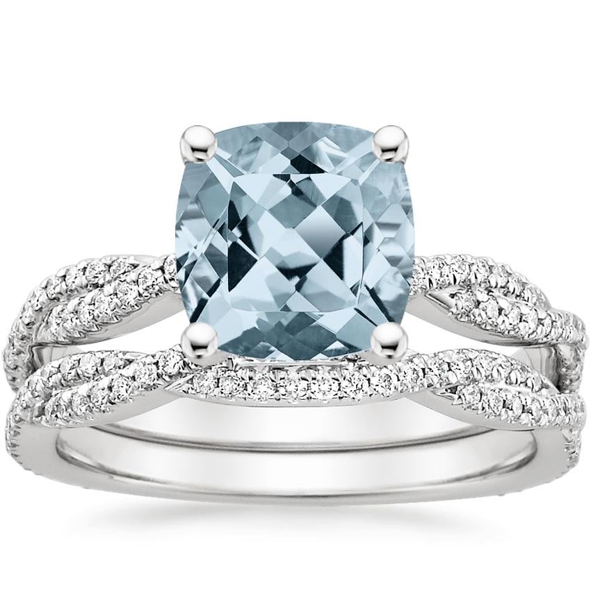 18KW Aquamarine Petite Luxe Twisted Vine Bridal Set (1/2 ct. tw.), top view