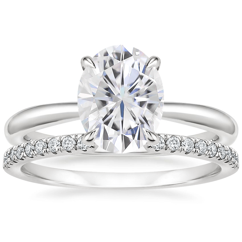18KW Moissanite Freesia Ring with Sia Diamond Open Ring, top view