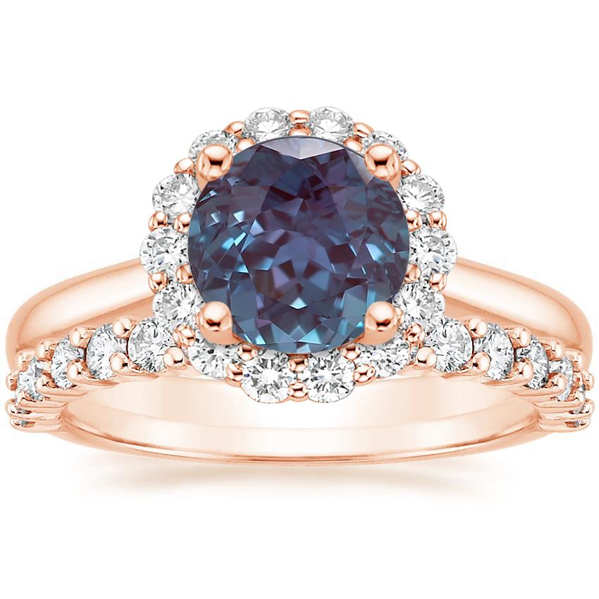 14K Rose Gold Lotus Flower Diamond Ring (1/3 ct. tw.) with Shared Prong Diamond Ring (2/5 ct. tw.)