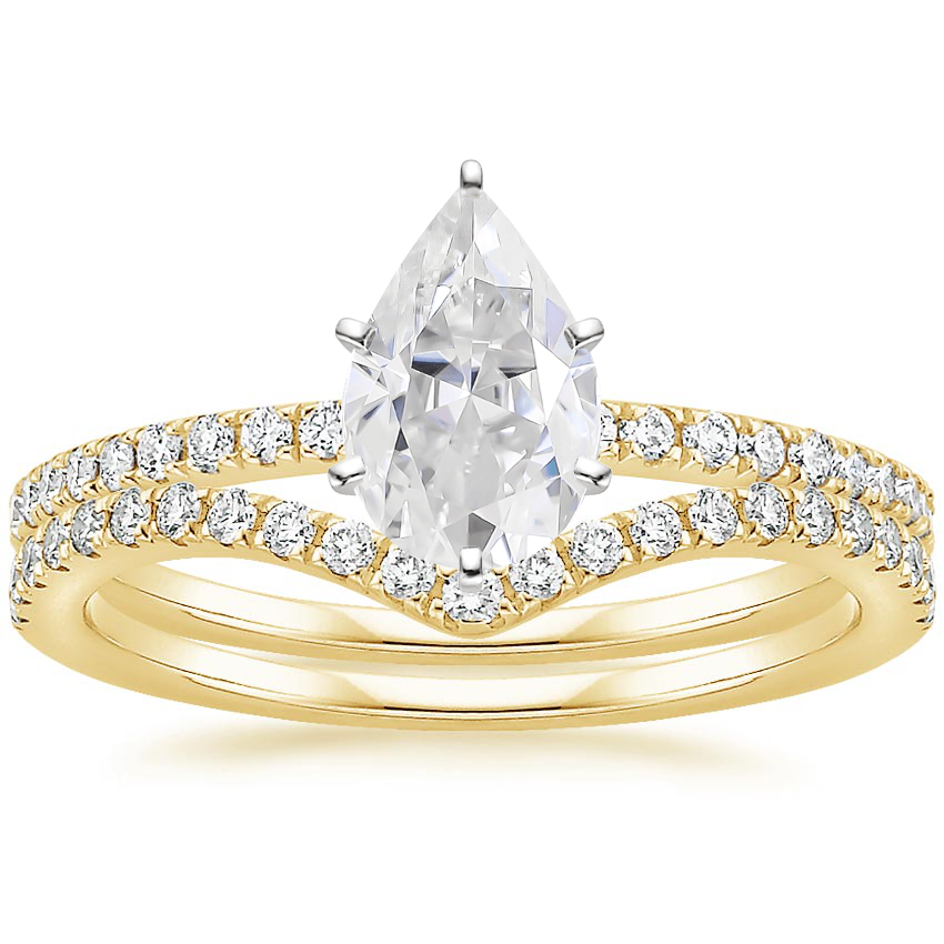 18KY Moissanite Ballad Diamond Ring (1/8 ct. tw.) with Flair Diamond Ring (1/6 ct. tw.), top view