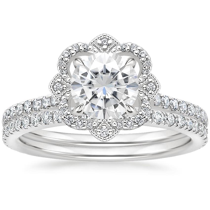 PT Moissanite Reina Diamond Ring with Luxe Ballad Diamond Ring (1/4 ct. tw.), top view