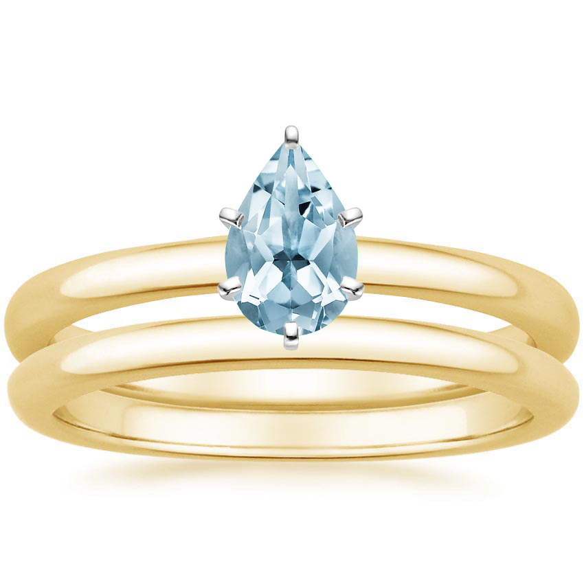 18KY Aquamarine 2mm Comfort Fit Bridal Set, top view
