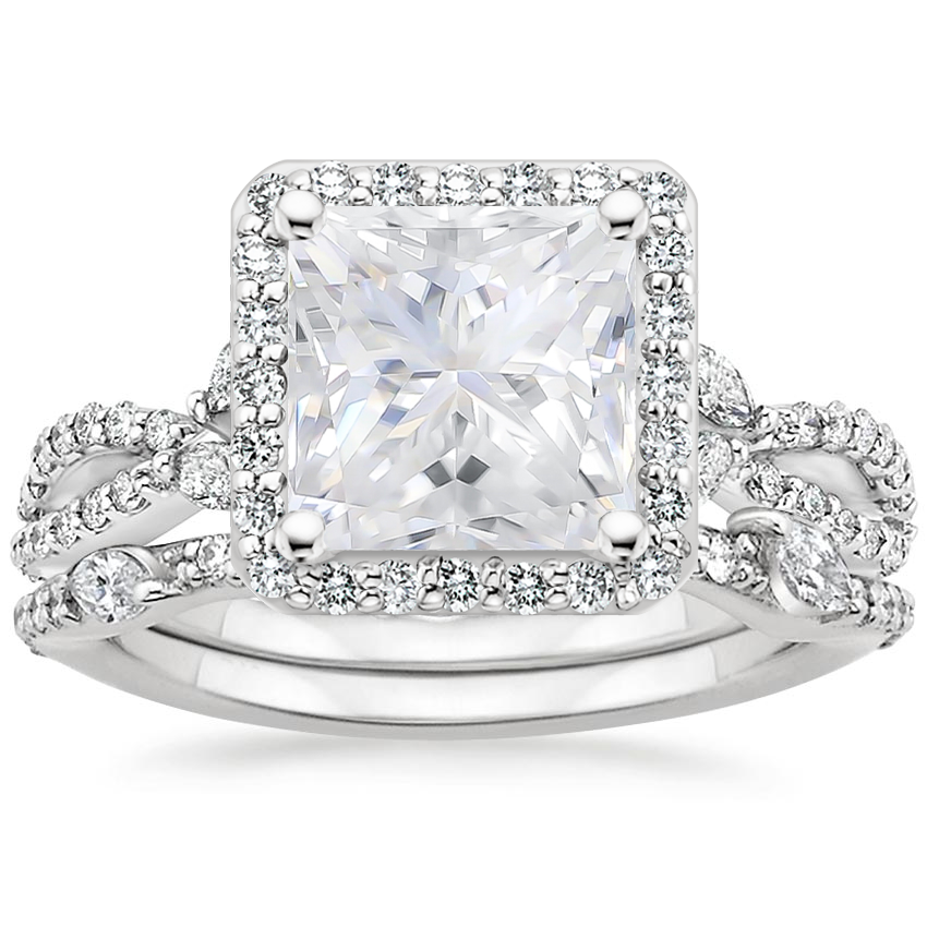18KW Moissanite Luxe Willow Halo Diamond Bridal Set (5/8 ct. tw.), top view