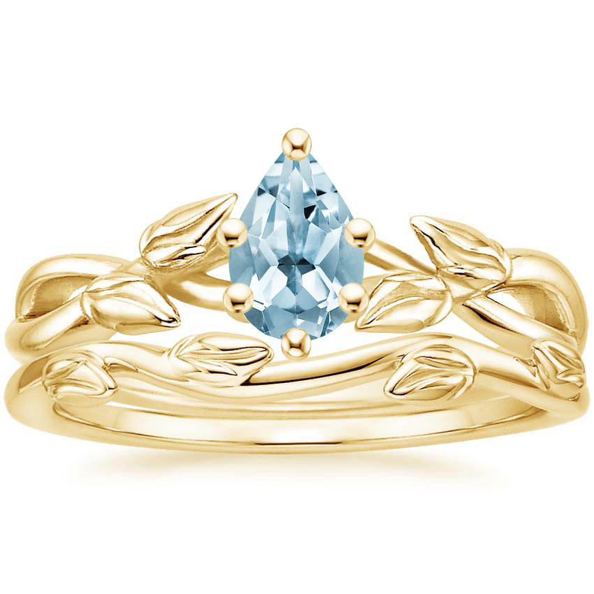18KY Aquamarine Budding Willow Ring with Winding Willow Ring, top view