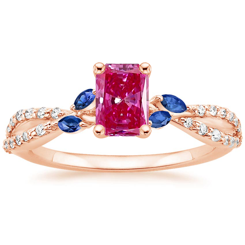 14K Rose Gold Luxe Willow Sapphire and Diamond Ring (1/8 ct. tw.), large top view
