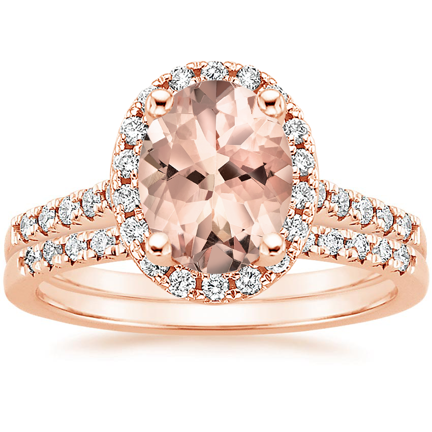 14KR Morganite Odessa Diamond Ring (1/5 ct. tw.) with Sonora Diamond Ring (1/8 ct. tw.), top view