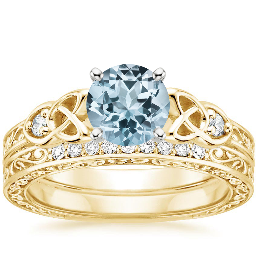 18KY Aquamarine Aberdeen Diamond Bridal Set, top view
