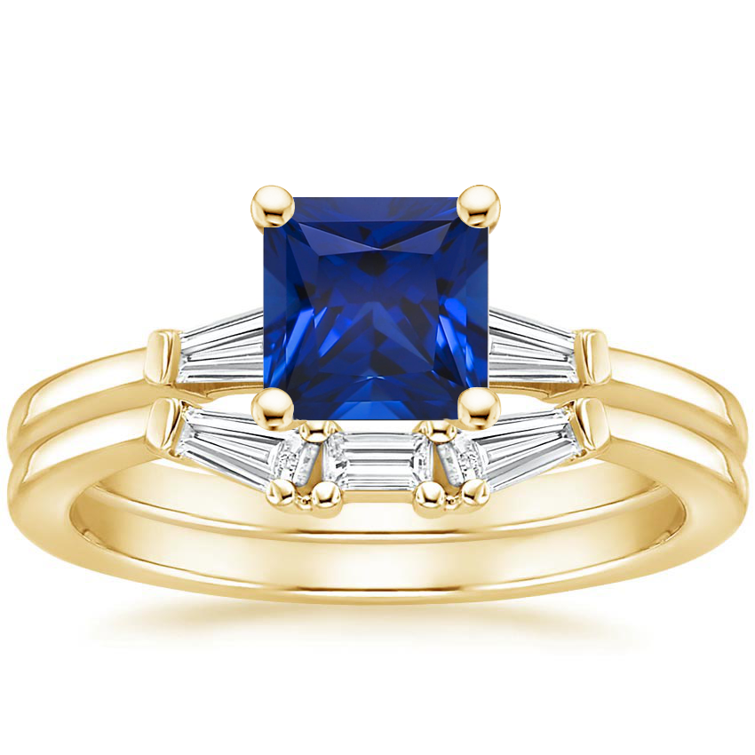 18K Yellow Gold Tapered Baguette Diamond Bridal Set