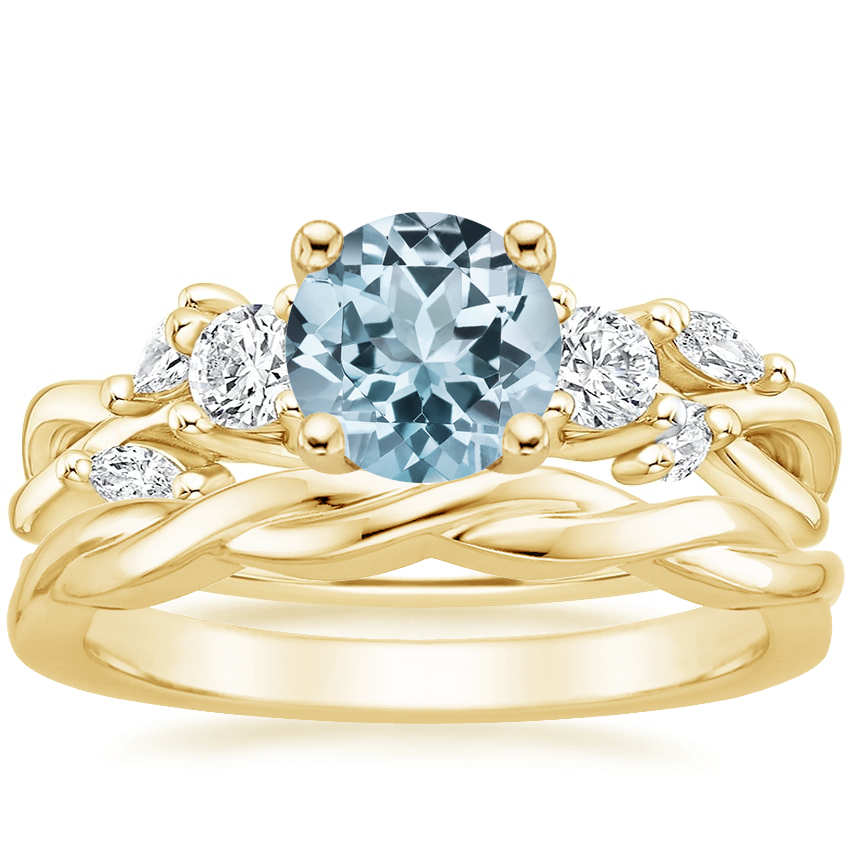 18K Yellow Gold Three Stone Willow Diamond Ring (1/3 ct. tw.) with Twisted Vine Ring