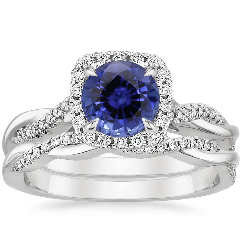 18KW Sapphire Petite Twisted Vine Halo Diamond Bridal Set (1/3 ct. tw.), top view