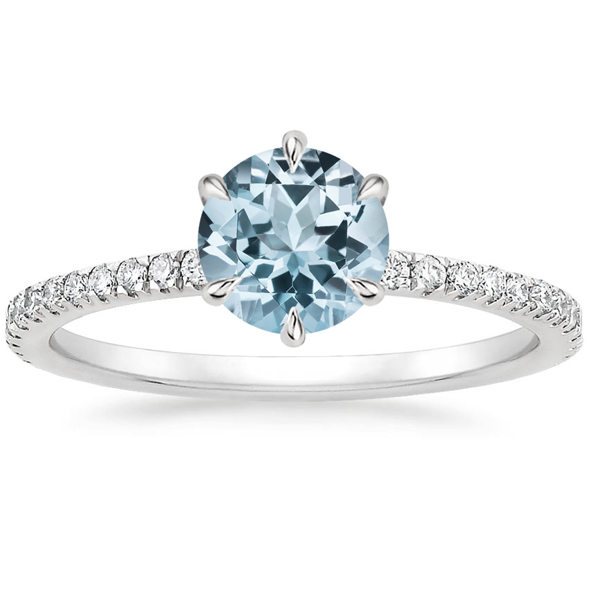 Aquamarine Six Prong Luxe Viviana Diamond Ring (1/3 ct. tw.) in Platinum