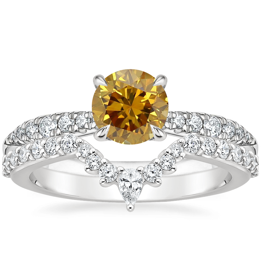 18K White Gold Emmeline Diamond Ring with Luxe Lunette Diamond Ring (1/3 ct. tw.)