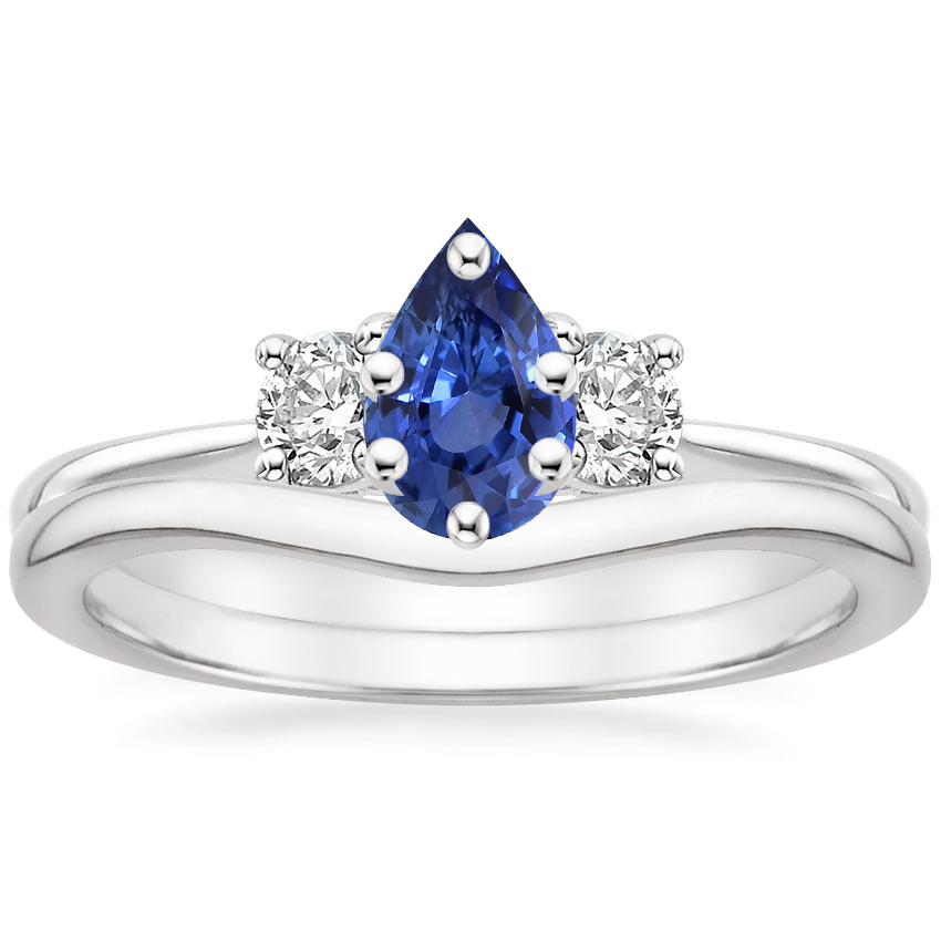 18K White Gold Serena Diamond Ring with Petite Curved Wedding Ring