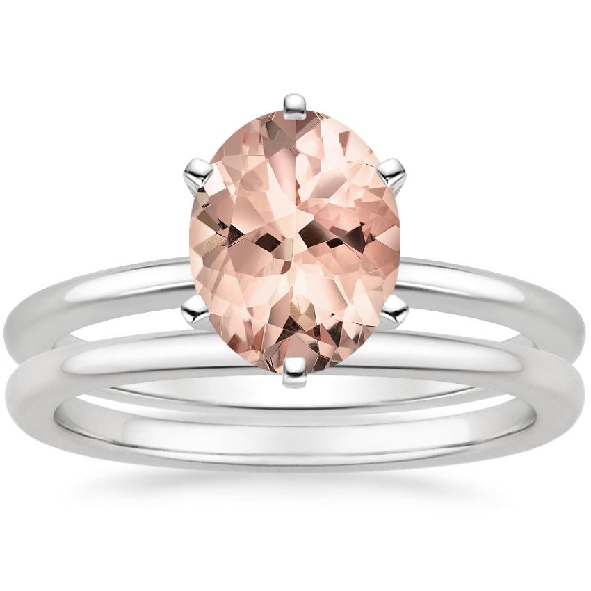 18KW Morganite Six-Prong Petite Comfort Fit Bridal Set, top view