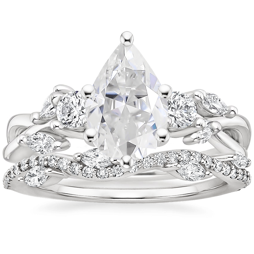 Platinum Three Stone Willow Diamond Ring (1/3 ct. tw.) with Luxe Winding Willow Diamond Ring (1/4 ct. tw.)
