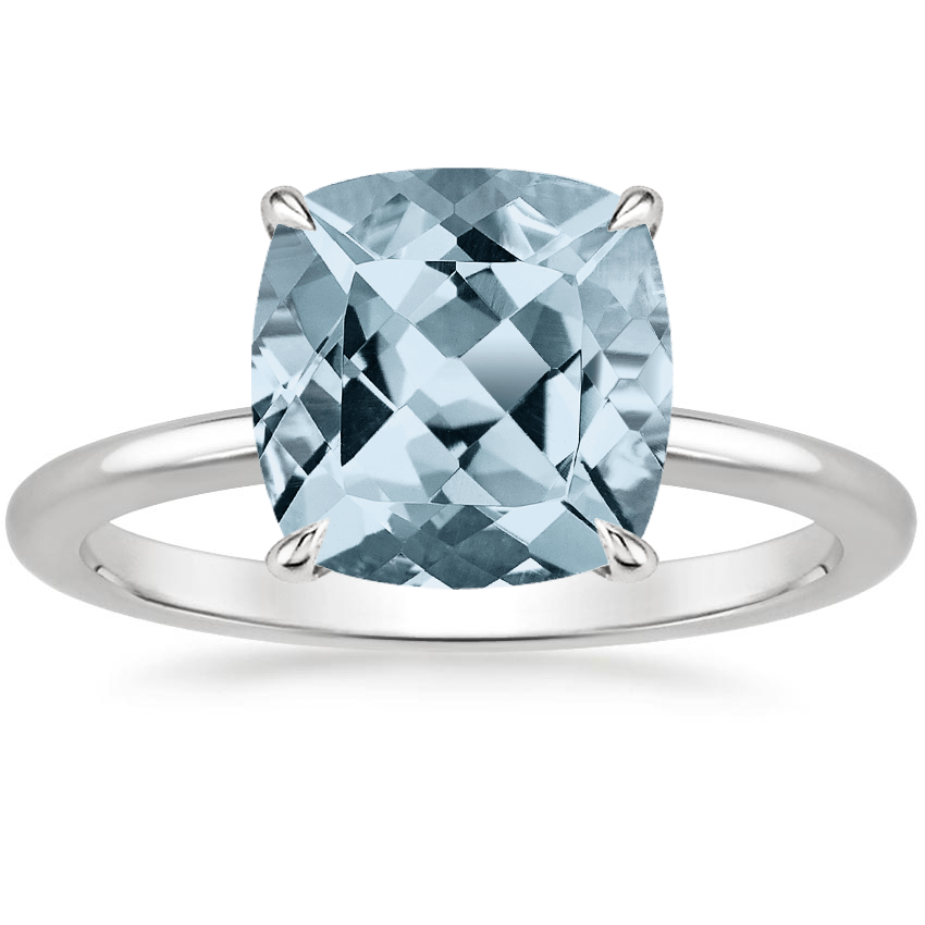 Aquamarine Petal Diamond Ring in 18K White Gold