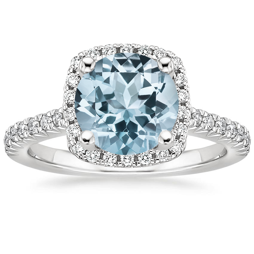 Aquamarine Adorned Odessa Diamond Ring (1/3 ct. tw.) in 18K White Gold