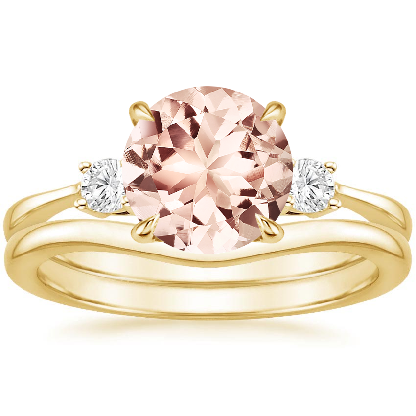 18KY Morganite Selene Diamond Ring (1/10 ct. tw.) with Petite Curved Wedding Ring, top view