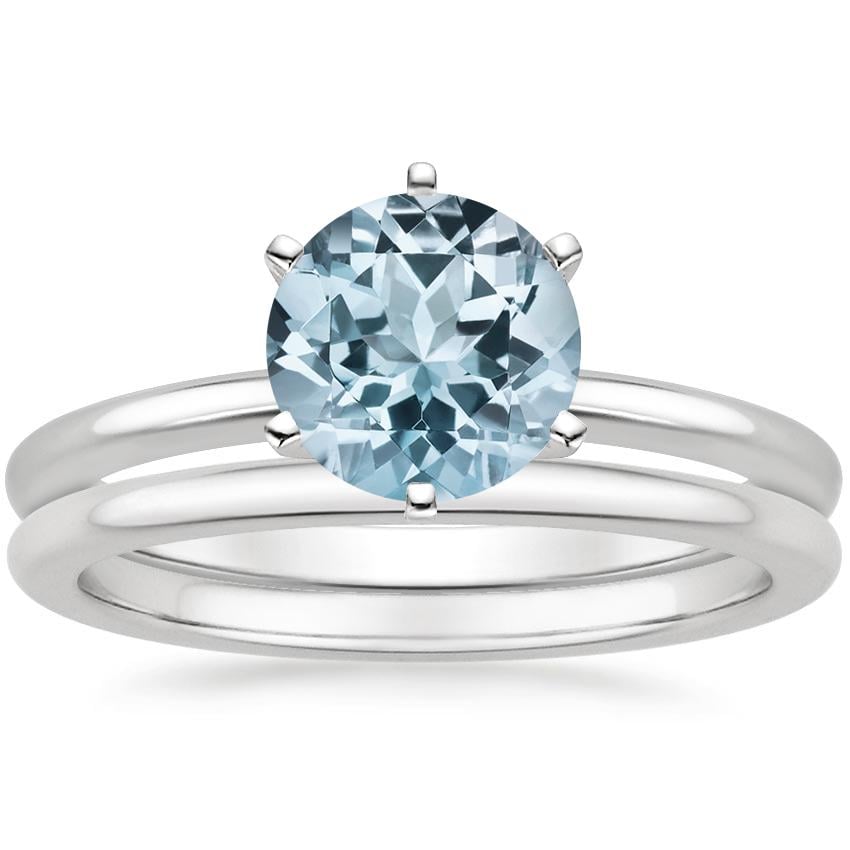 18KW Aquamarine Six-Prong Petite Comfort Fit Bridal Set, top view