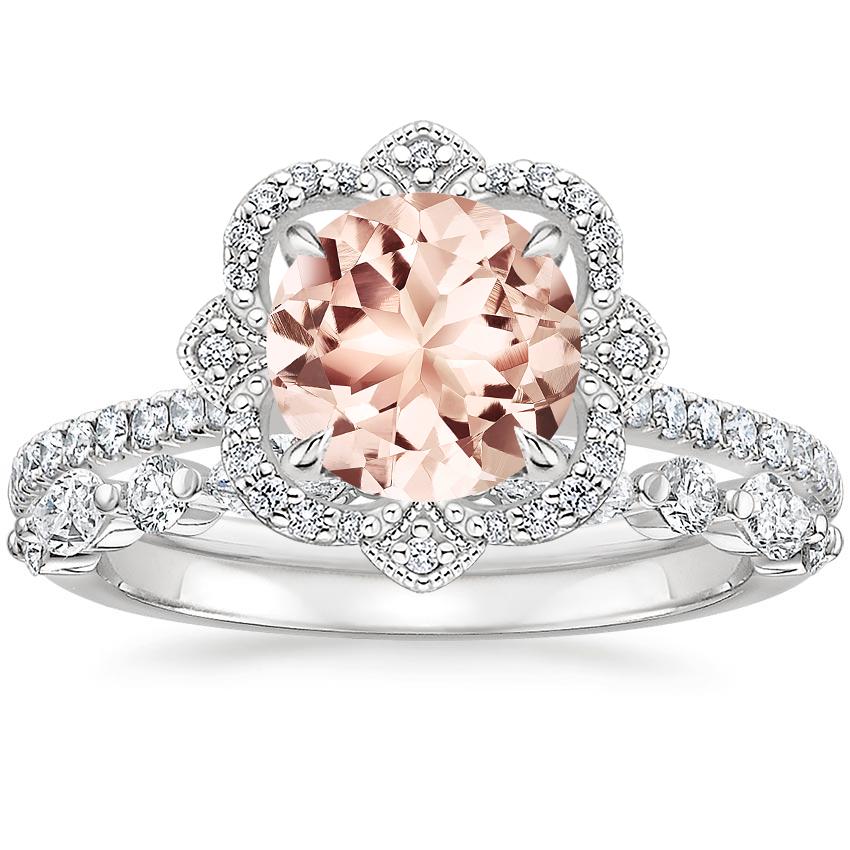 PT Morganite Reina Diamond Ring with Versailles Diamond Ring (3/8 ct. tw.), top view