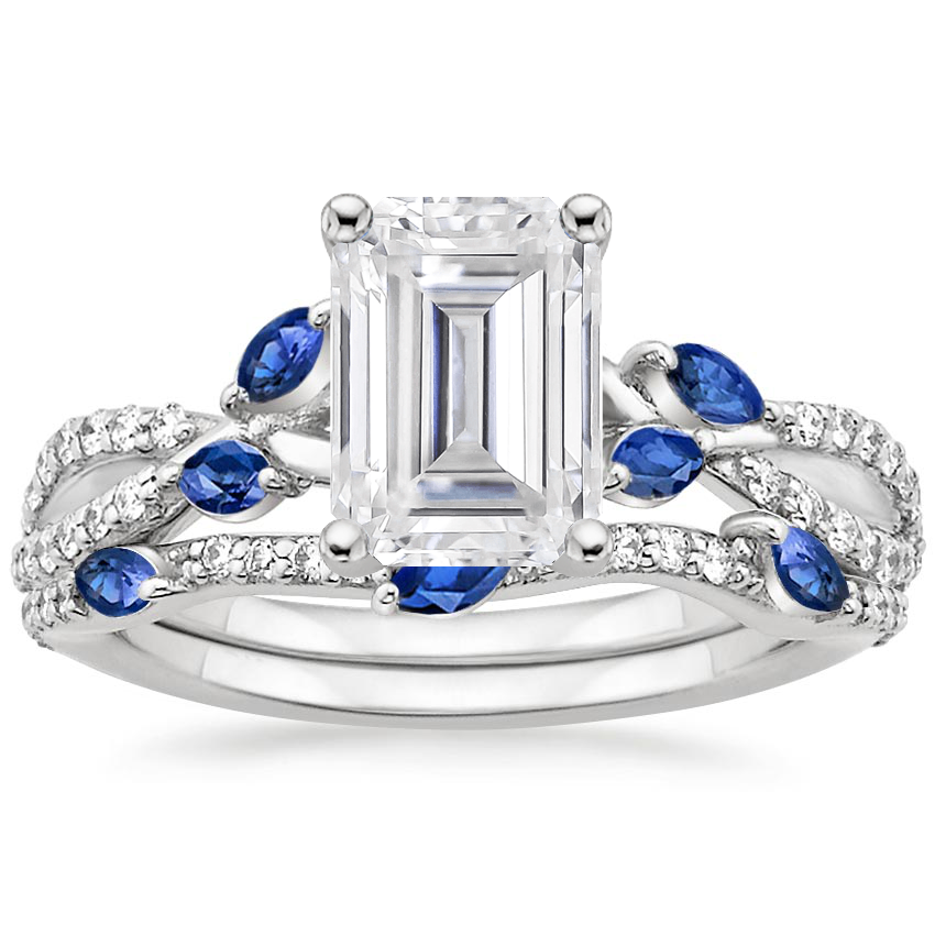 18KW Moissanite Luxe Willow Sapphire and Diamond Bridal Set (1/4 ct. tw.), top view