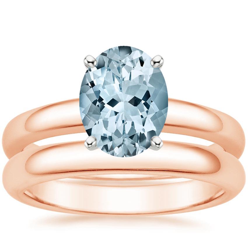 14KR Aquamarine 3mm Comfort Fit Bridal Set, top view