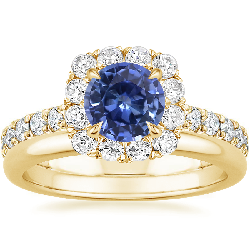 18K Yellow Gold Estelle Diamond Ring (3/4 ct. tw.) with 2mm Comfort Fit Wedding Ring