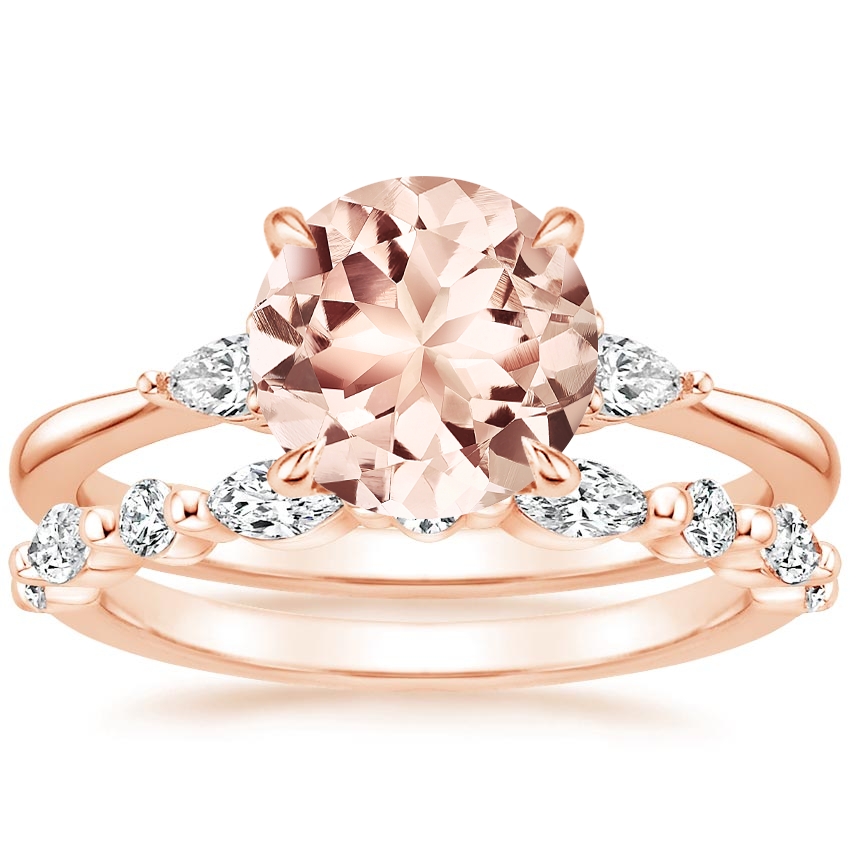 14KR Morganite Aria Diamond Ring (1/10 ct. tw.) with Versailles Diamond Ring (3/8 ct. tw.), top view