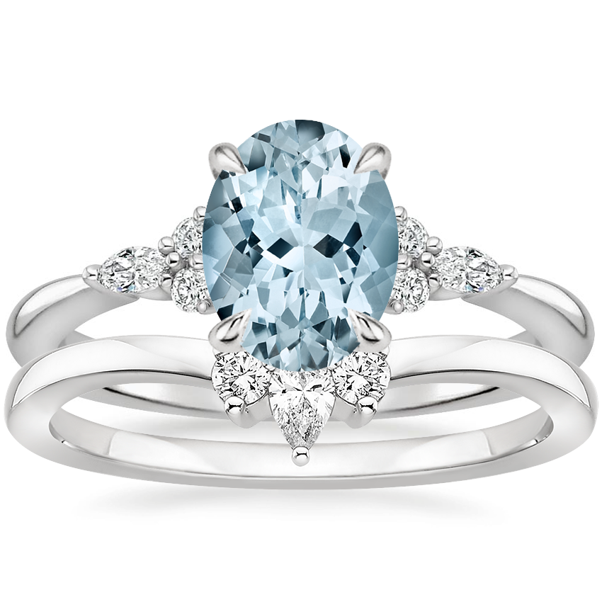 18KW Aquamarine Nadia Diamond Bridal Set, top view