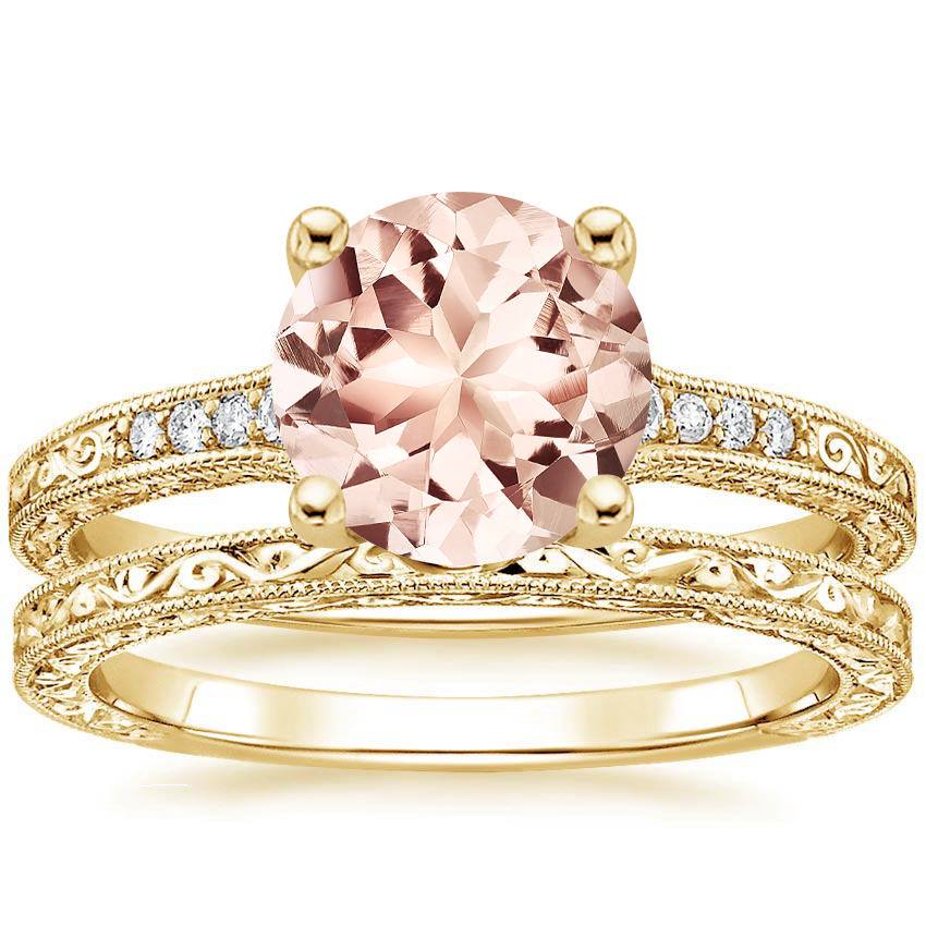 18KY Morganite Luxe Hudson Diamond Bridal Set, top view