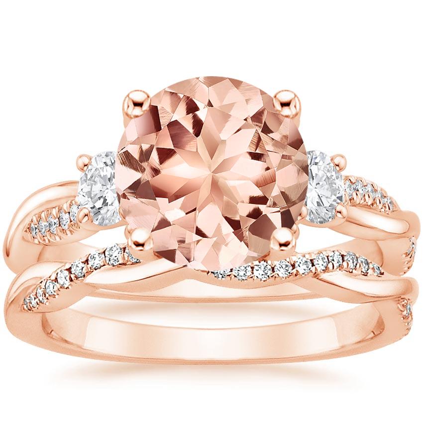 14KR Morganite Three Stone Petite Twisted Vine Diamond Bridal Set (1/2 ct. tw.), top view