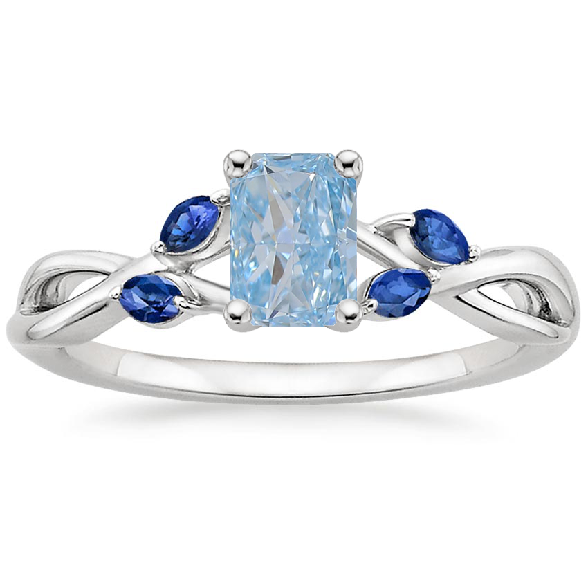 14K White Gold Willow Ring With Sapphire Accents, large top view