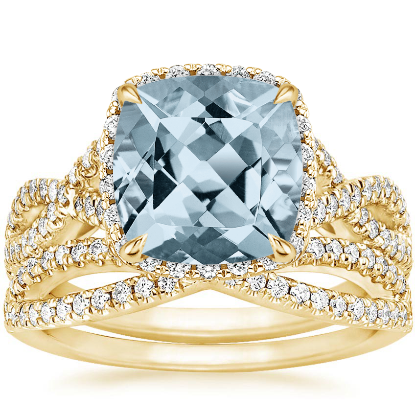 18KY Aquamarine Entwined Halo Diamond Bridal Set (1/2 ct. tw.), top view